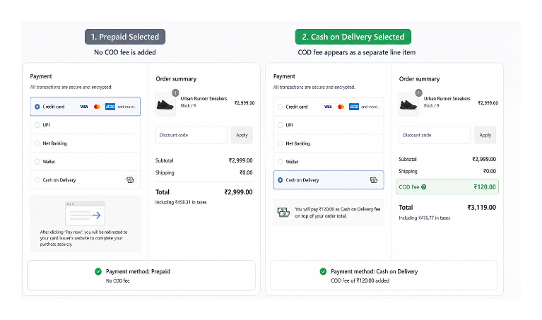 COD fee appearing at Shopify checkout when Cash on Delivery is selected