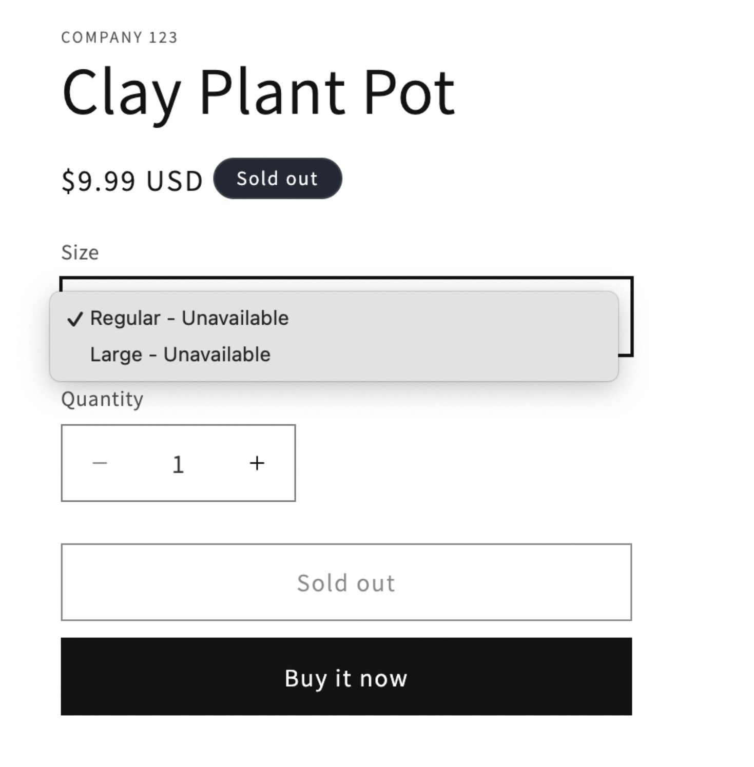 Unavailable label in Shopify variant dropdown